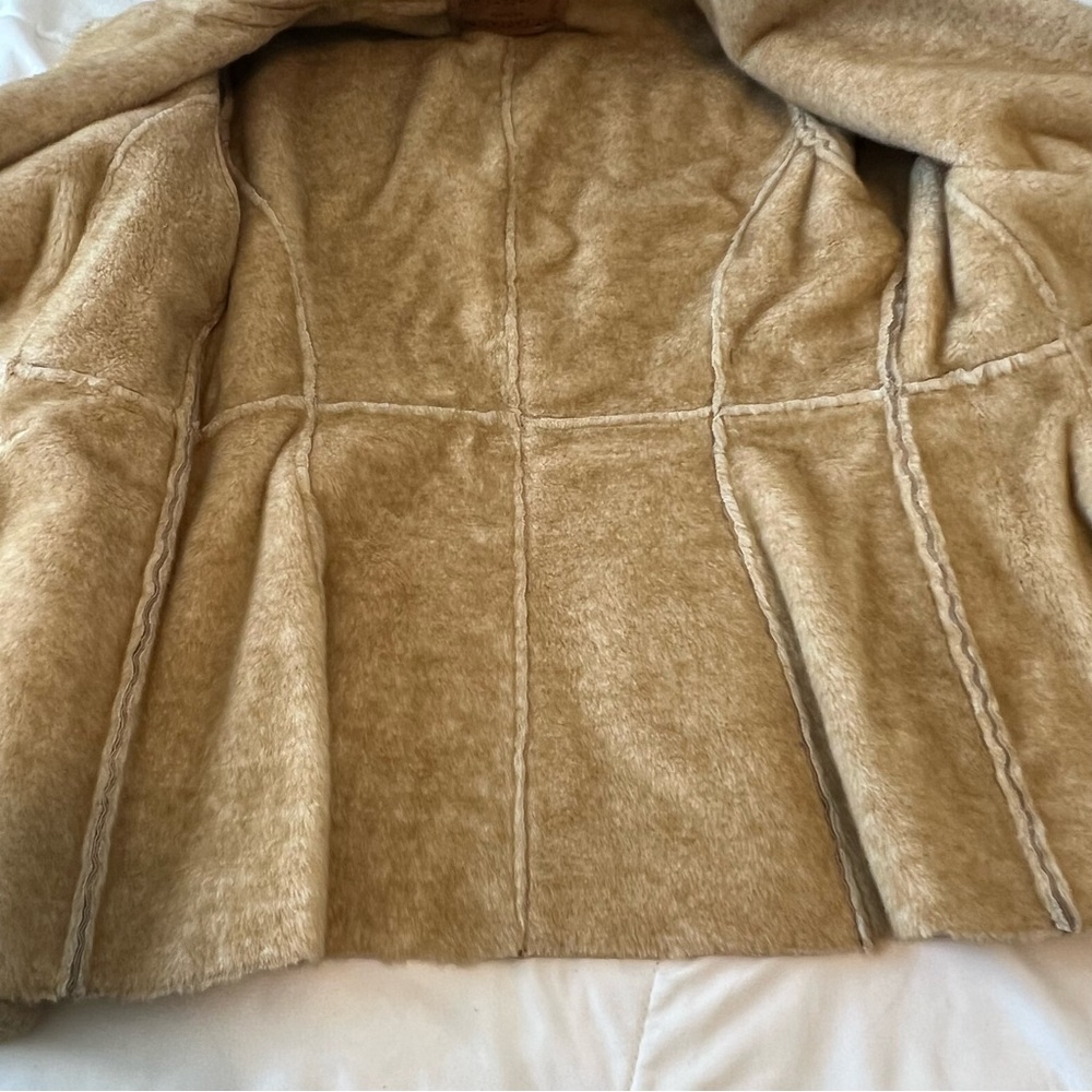 Vintage Y2K Guess Genuine Leather Penny Lane Shearling 70s Style Coat Camel M - Picture 7 of 13